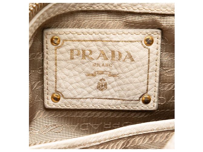 Borsa satchel Prada in tela Canapa marrone con finiture in Vitello Daino Marrone chiaro - vista 5