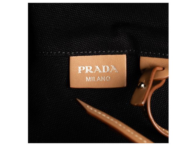 Borsa satchel Prada in tela canapa nera con logo Nero - vista 5