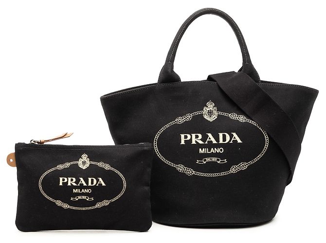 Borsa satchel Prada in tela canapa nera con logo Nero - vista 7