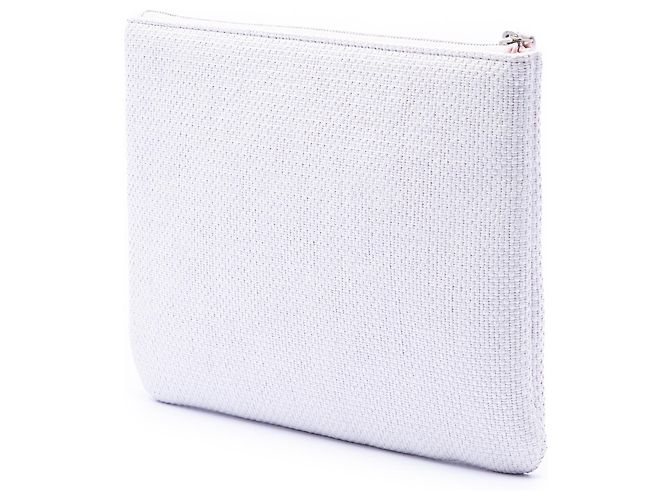 Clutch Chanel White Medium Raffia Deauville O Case Bianco - vista 2