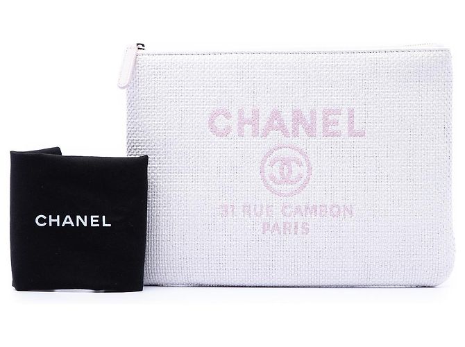 Clutch Chanel White Medium Raffia Deauville O Case Bianco - vista 7