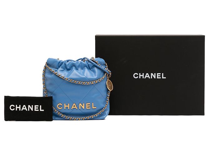 Borsa Chanel Blue Mini Shiny Calfskin 22 Blu chiaro - vista 7