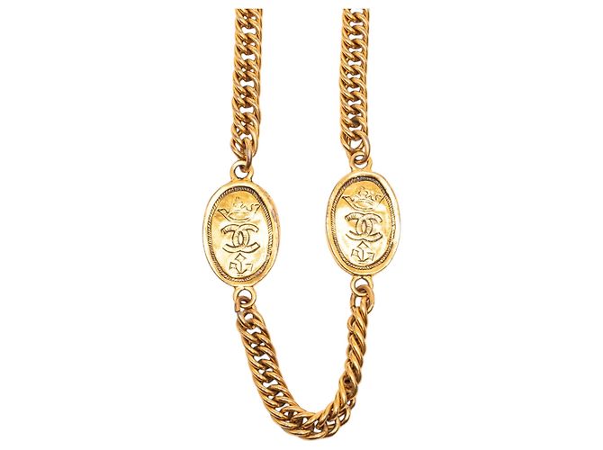 Chanel Gold CC Gold Plated Crown Medallion Station Necklace Golden - view 2