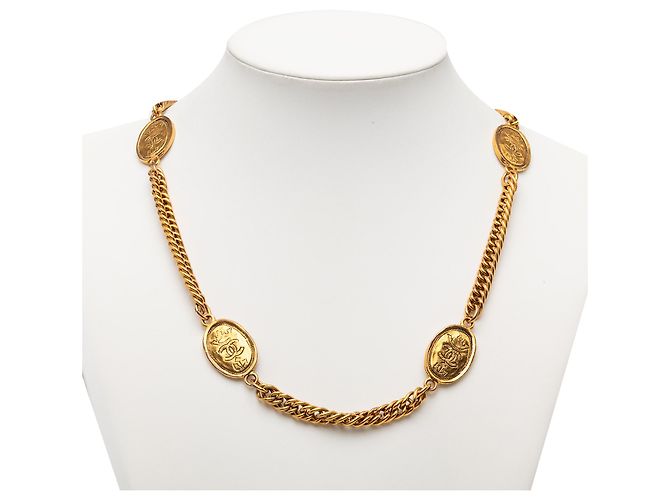 Chanel Gold CC Gold Plated Crown Medallion Station Necklace Golden - view 5