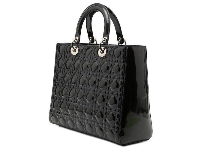 Lady Dior Cannage in vernice blu, grande Blu navy - vista 2
