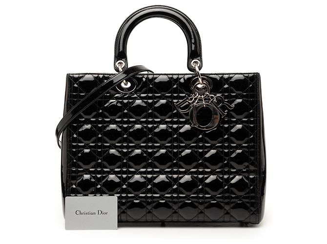 Lady Dior Cannage em verniz preto grande - vista 8