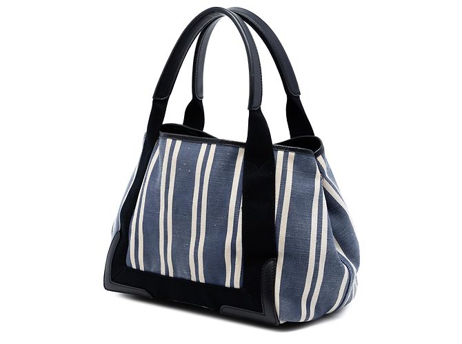 Balenciaga Canvas gestreifter Cabas Navy Blau S - Ansicht 2