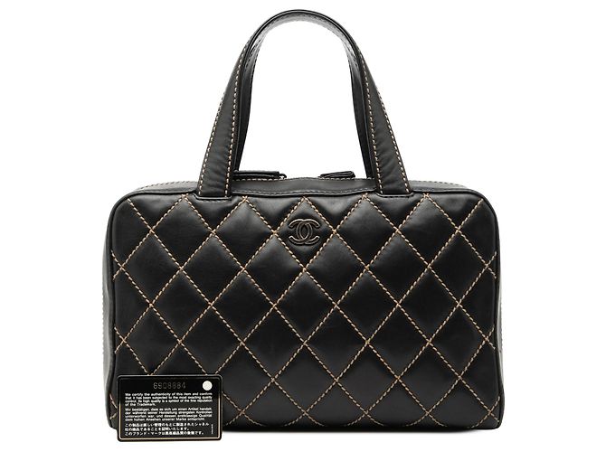Borsa Chanel Black CC Lambskin Wild Stitch Nero - vista 8