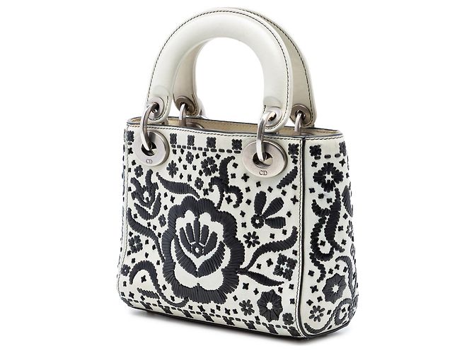 Dior White Mini Calfskin Flower Embroidered Lady Dior - view 2