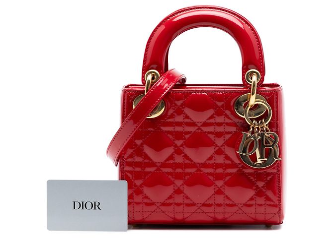 Lady Dior mini in vernice rosso cannage - vista 7