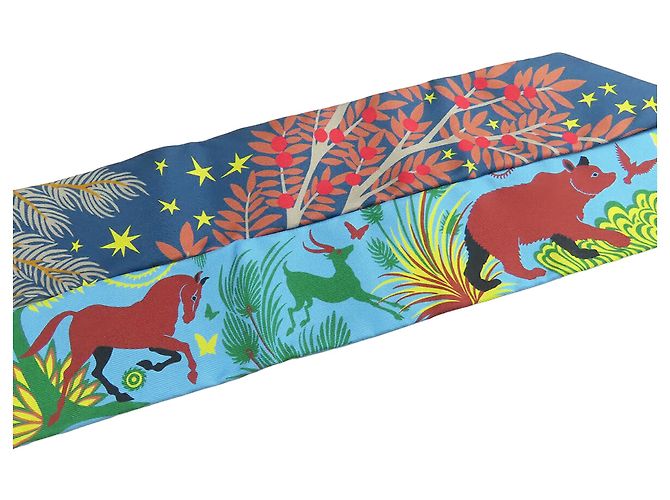 Sciarpa Twilly in seta Hermès Blue Sous Le Charme D Orphee Blu scuro - vista 7