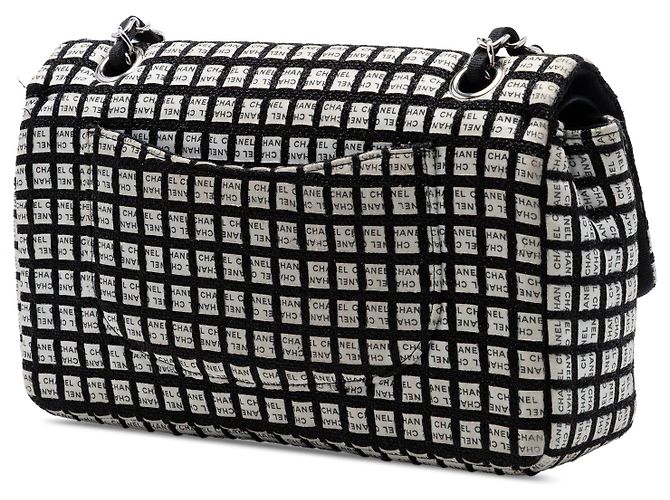 Chanel Black Medium Classic Tweed e Ribbon Logo Double Flap Nero - vista 2