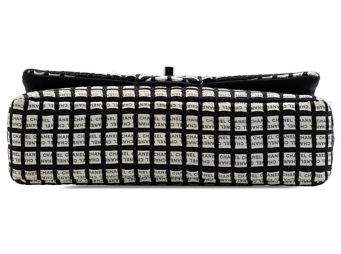 Chanel Black Medium Classic Tweed e Ribbon Logo Double Flap Nero - vista 3