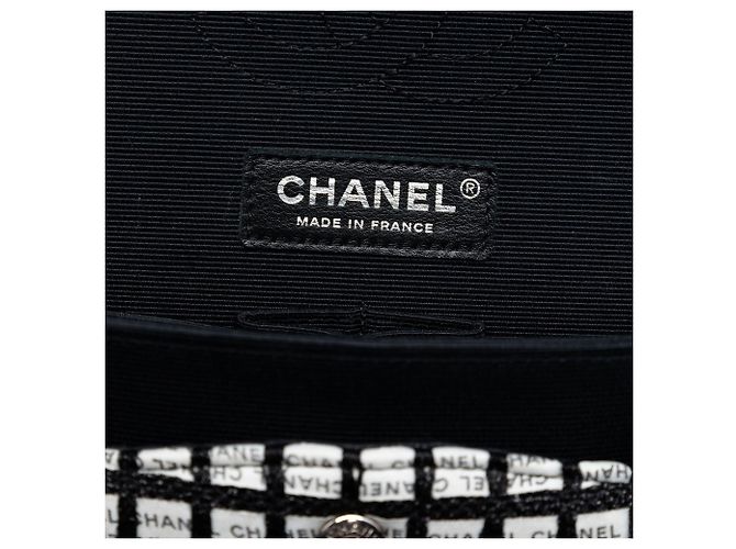 Chanel Black Medium Classic Tweed e Ribbon Logo Double Flap Nero - vista 5