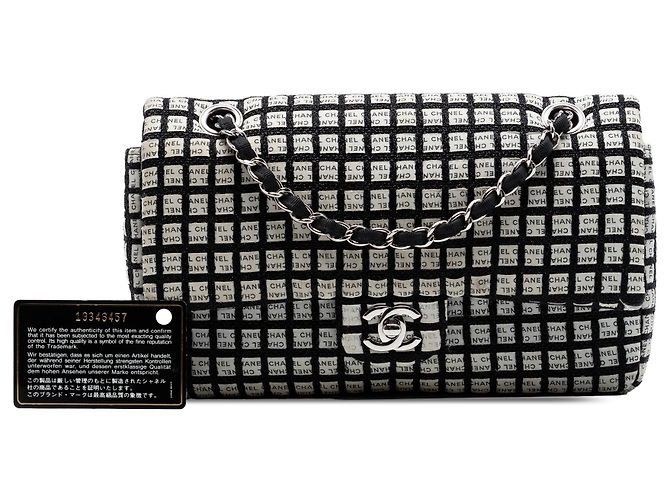 Chanel Black Medium Classic Tweed e Ribbon Logo Double Flap Nero - vista 8
