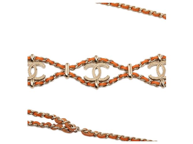 Collana choker Chanel Gold CC in pelle intrecciata placcata oro - vista 2