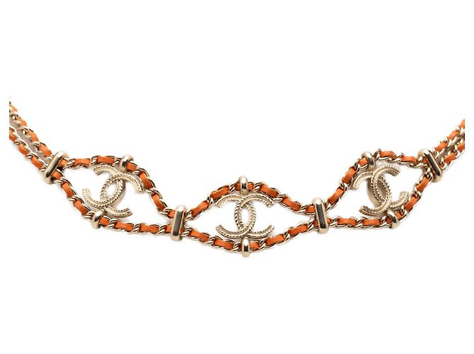 Collana choker Chanel Gold CC in pelle intrecciata placcata oro - vista 4