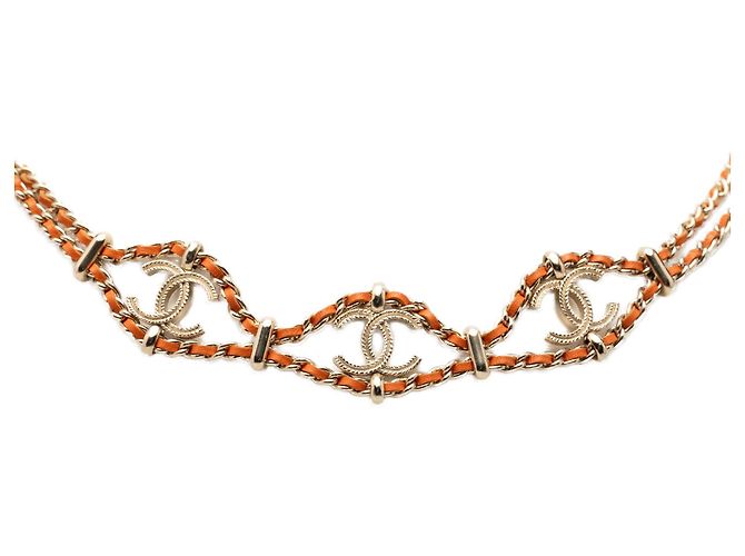 Collana choker Chanel Gold CC in pelle intrecciata placcata oro - vista 5