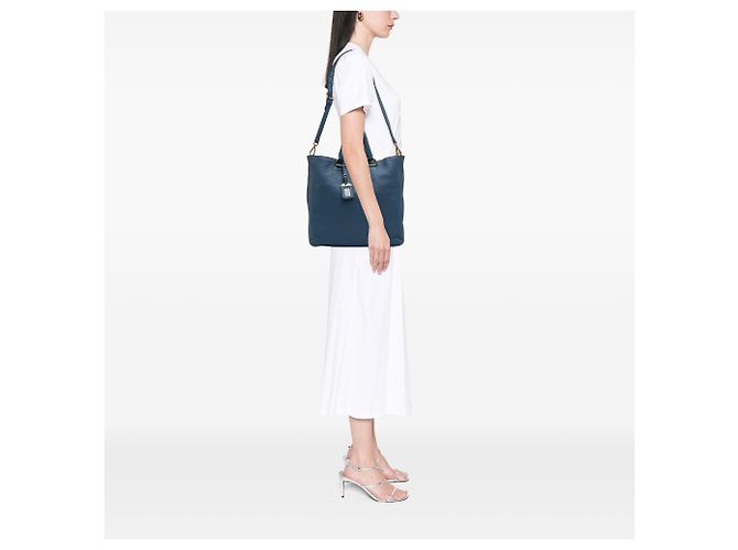 Prada Blue Vitello Daino Open Convertible Tote Blau - vue 12