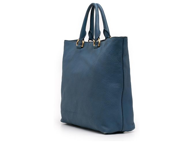 Prada Blue Vitello Daino Open Convertible Tote Blau - vue 2