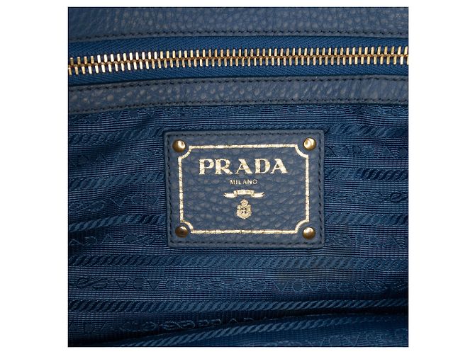 Prada Blue Vitello Daino Open Convertible Tote Blau - vue 6