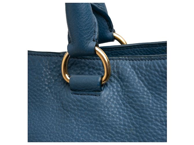 Prada Blue Vitello Daino Open Convertible Tote Blau - vue 8