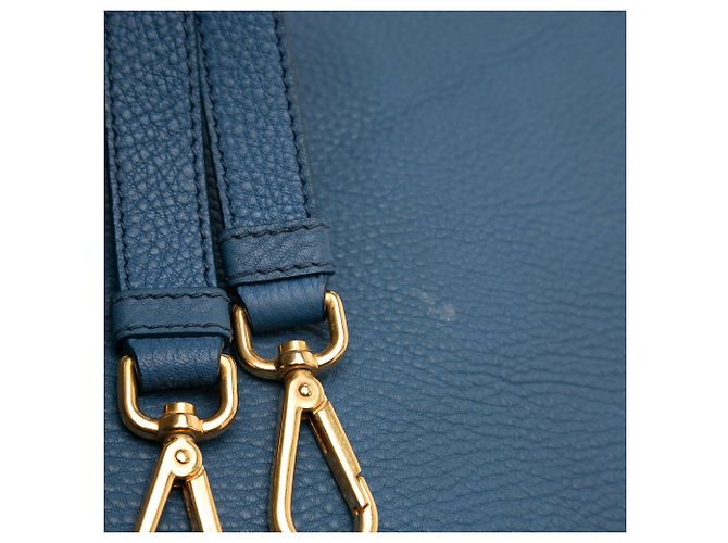 Prada Blue Vitello Daino Open Convertible Tote Blau - vue 9