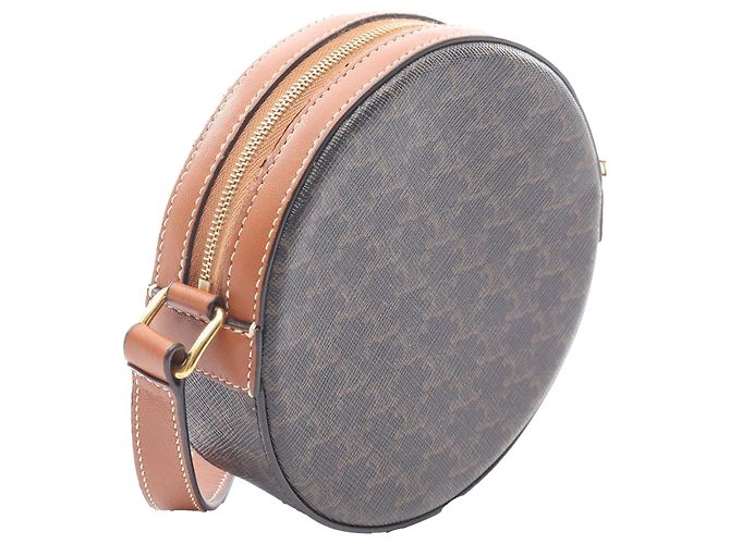 Céline Bolsa redonda Celine Triomphe em canvas revestido marrom com alça Castanho escuro - vista 2