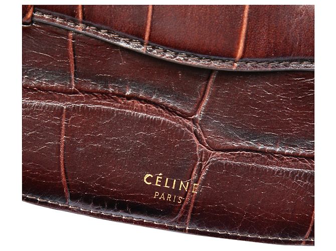 Céline Celine Bolsa transversal simétrica em couro de vitelo estampado marrom Mini Castanho escuro - vista 6