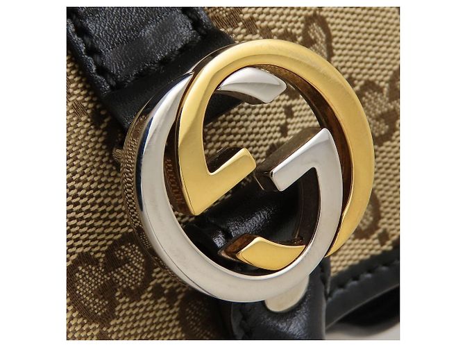 Borsa tote Gucci in tela GG e pelle Nero Beige - vista 11