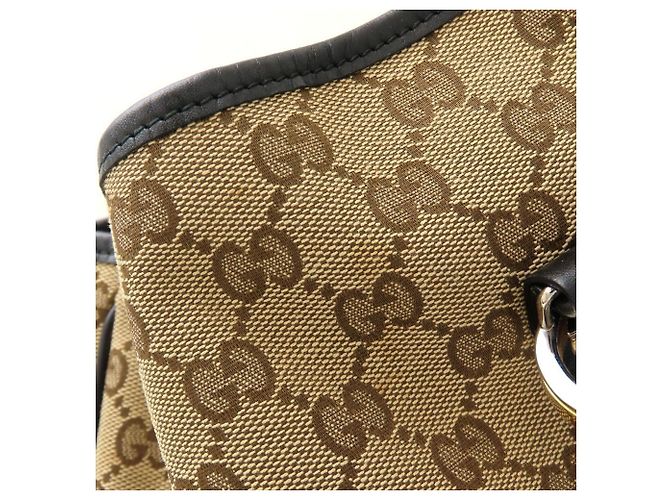 Borsa tote Gucci in tela GG e pelle Nero Beige - vista 13