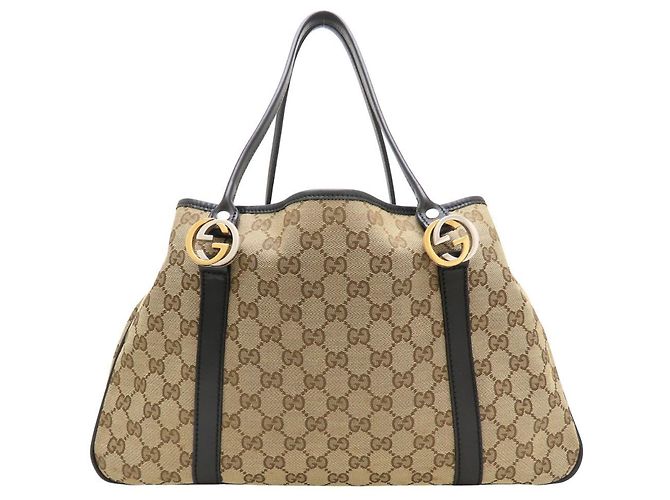 Borsa tote Gucci in tela GG e pelle Nero Beige - vista 2