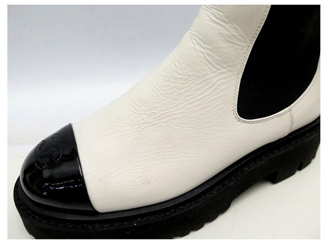 NUOVE STIVALETTI CHANEL LOW BOOTS G38218 37 PELLE BIANCA & NERA LOGO CC SCATOLA E SACCHETTO - vista 11