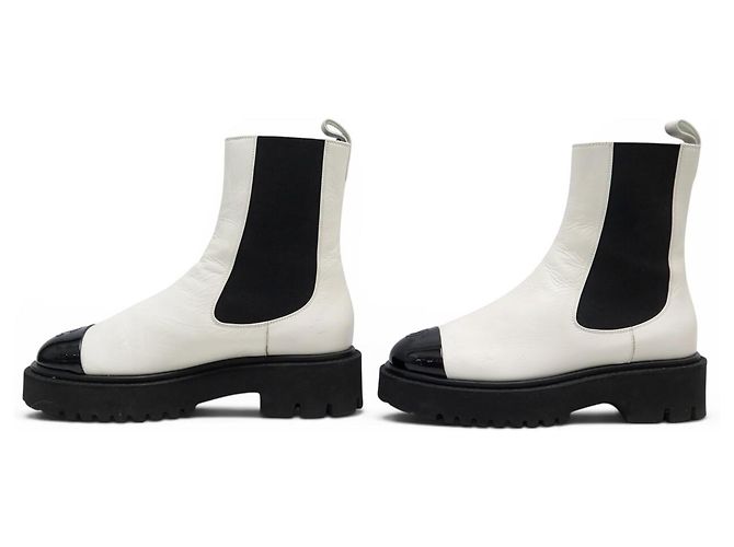 NUOVE STIVALETTI CHANEL LOW BOOTS G38218 37 PELLE BIANCA & NERA LOGO CC SCATOLA E SACCHETTO - vista 2