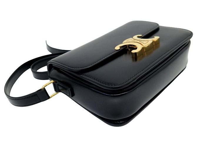 Céline NUOVA BORSA CELINE TRIOMPHE TEEN 188423 PELLE DI VITELLO LUCIDA CON TRACULLA Nero - vista 3