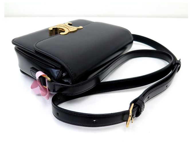 Céline NUOVA BORSA CELINE TRIOMPHE TEEN 188423 PELLE DI VITELLO LUCIDA CON TRACULLA Nero - vista 4