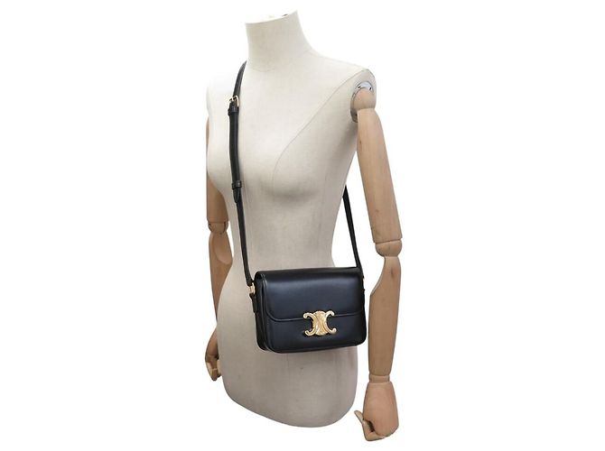 Céline NUOVA BORSA CELINE TRIOMPHE TEEN 188423 PELLE DI VITELLO LUCIDA CON TRACULLA Nero - vista 5