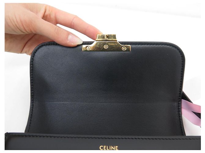 Céline NUOVA BORSA CELINE TRIOMPHE TEEN 188423 PELLE DI VITELLO LUCIDA CON TRACULLA Nero - vista 7