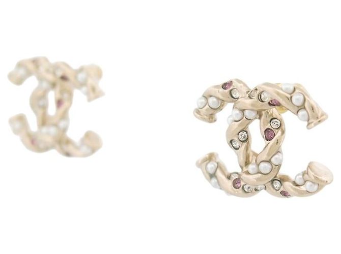 NUOVI ORECCHINI CHANEL LOGO CC PERLE STRASS IN METALLO DORATO D'oro - vista 2