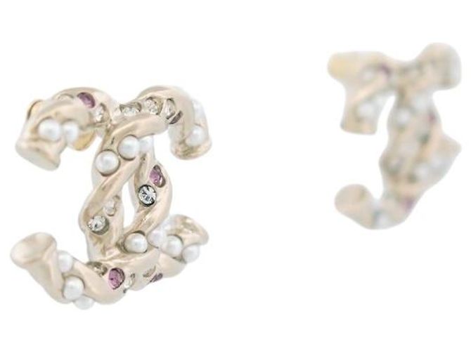 NUOVI ORECCHINI CHANEL LOGO CC PERLE STRASS IN METALLO DORATO D'oro - vista 3