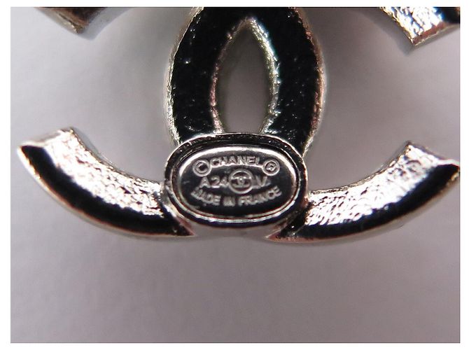 NUOVI ORECCHINI CHANEL LOGO CC FIOCCO E STRASS METALLO STEEL Argento - vista 10