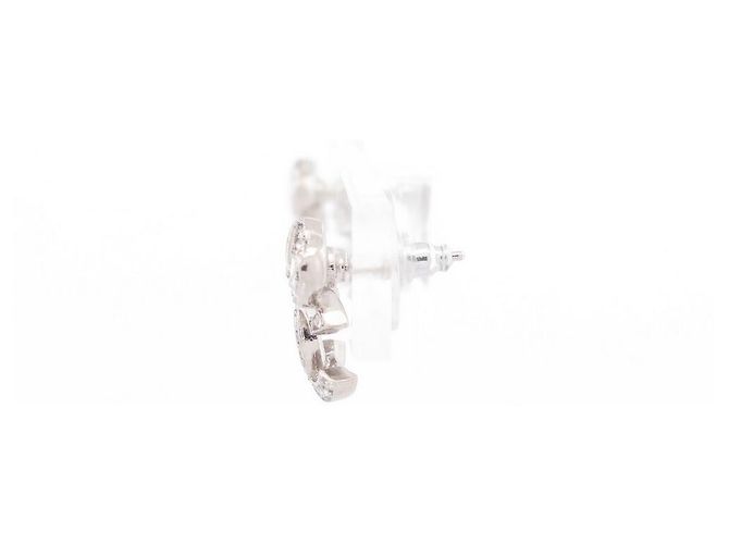 NUOVI ORECCHINI CHANEL LOGO CC FIOCCO E STRASS METALLO STEEL Argento - vista 2