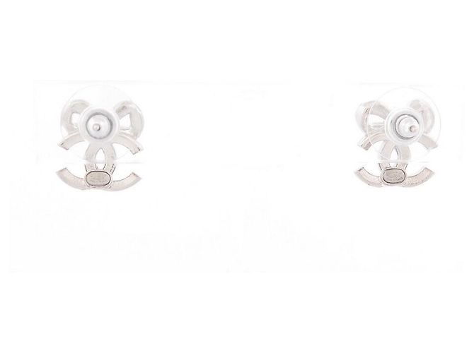 NUOVI ORECCHINI CHANEL LOGO CC FIOCCO E STRASS METALLO STEEL Argento - vista 3