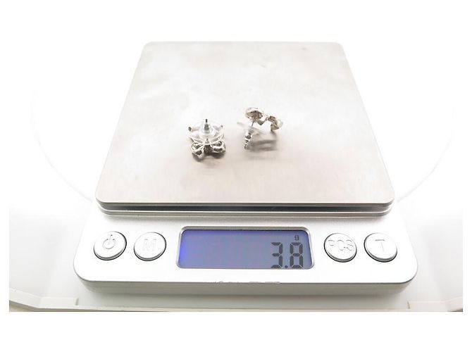 NUOVI ORECCHINI CHANEL LOGO CC FIOCCO E STRASS METALLO STEEL Argento - vista 6
