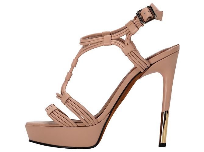 Sandali con plateau e listino a T di Givenchy in pelle beige - vista 2