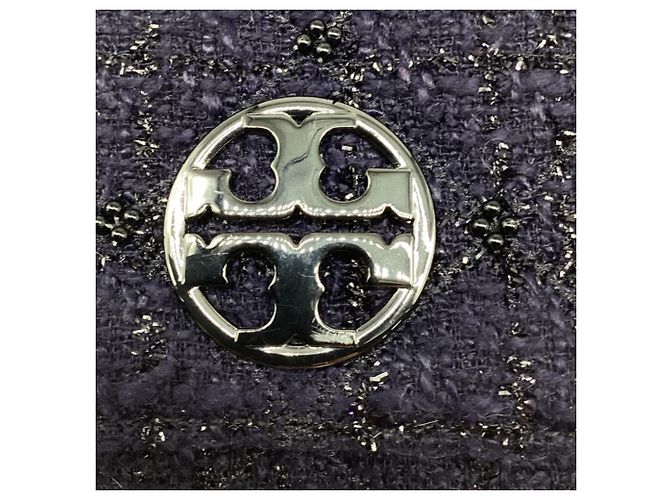 Borsa a tracolla in tweed Tory Burch in lana blu navy - vista 11