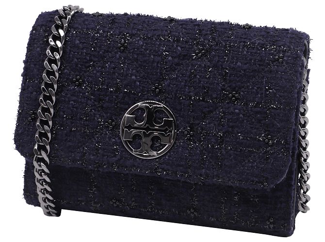 Borsa a tracolla in tweed Tory Burch in lana blu navy - vista 2