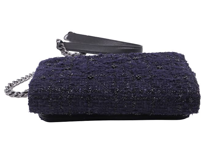 Borsa a tracolla in tweed Tory Burch in lana blu navy - vista 5