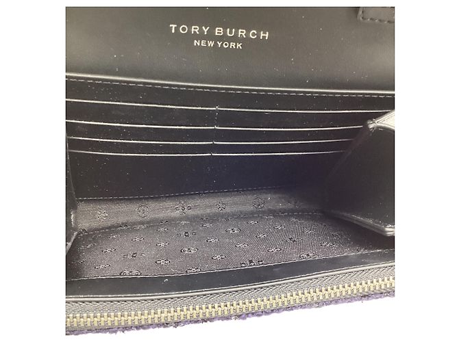 Borsa a tracolla in tweed Tory Burch in lana blu navy - vista 7