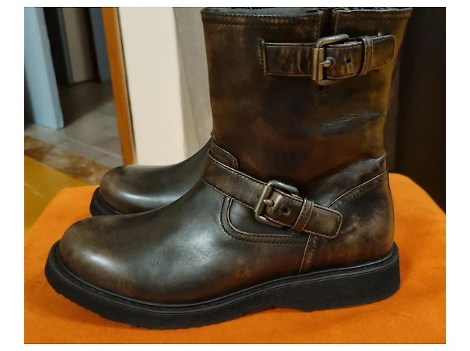 Prada Botas Biker Engineer Cuero Marrón Talla 35 Castaño - vista 5